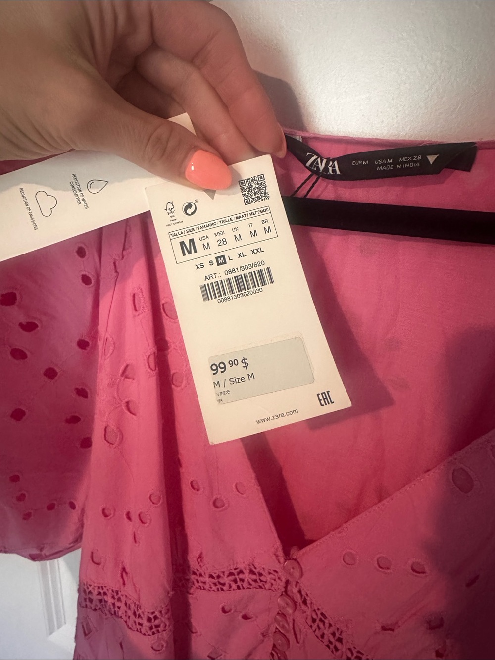 Zara Pink Eyelet Tiered Maxi Dress with Puff Sleeves - Picture 2 of 2